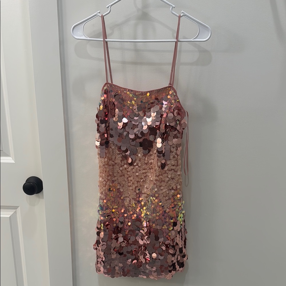 12th Tribe Sequin Mini Dress in Rose Gold
